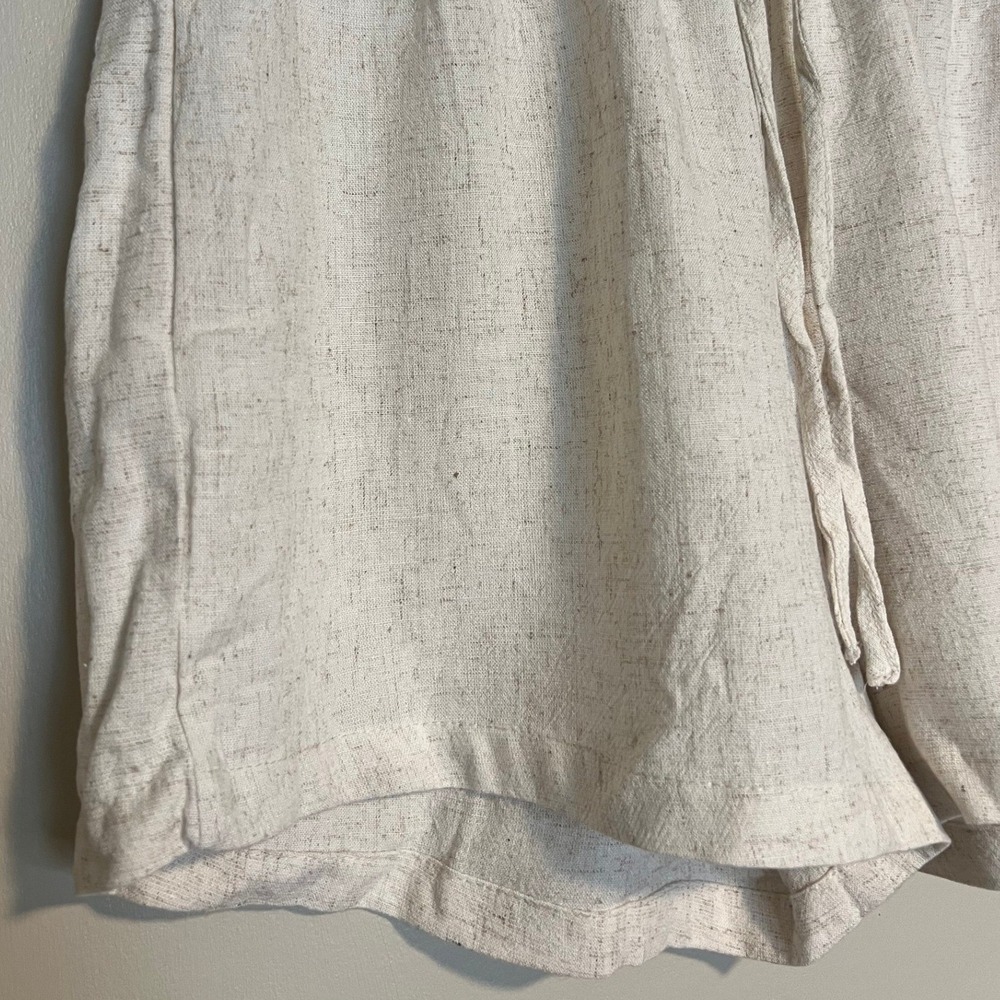 Iris Oatmeal Linen Blend Drawstring Elastic Waist Shorts ISET405 Tan Cream M - Picture 3 of 7